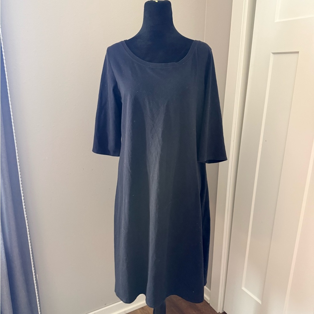 Eileen Fisher 3/4 Sleeve Midi T Shirt Dress Large